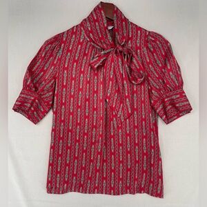 Banana Republic Red Chain Print Tie Neck Blouse